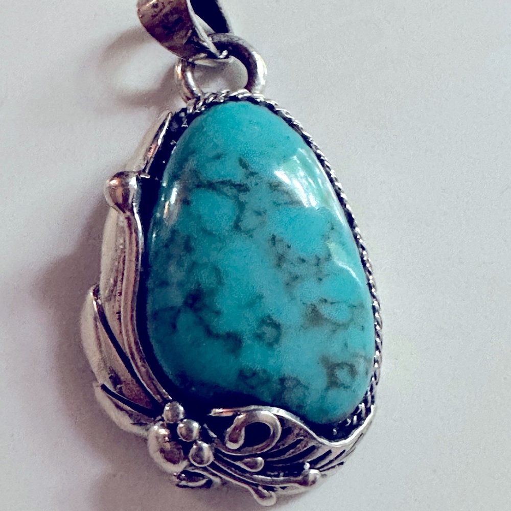 Hand Crafted Heavy Solid Silver Turquoise Pendant. - image 1